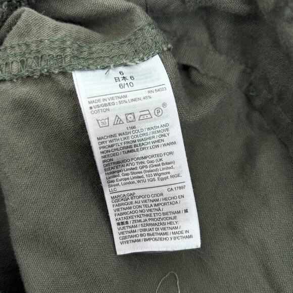 GAP Wide Leg Pants Sz 6 Linen Cotton High Rise Pockets Khaki Green Beach Coastal - Picture 6 of 6